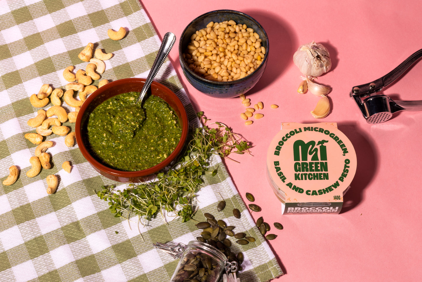 Broccoli Microgreen, Basil and Cashew Pesto